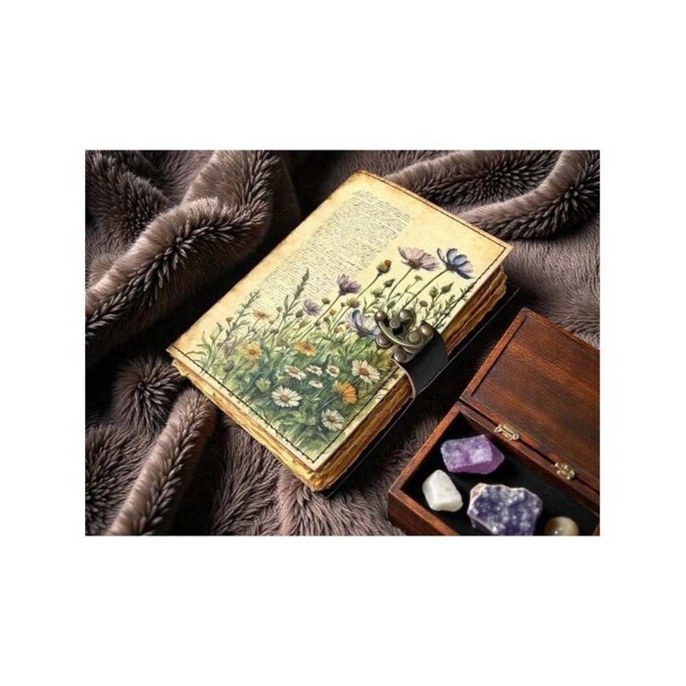 Sakura Vintage Leather Journal Wildflower Botanical Paper Cream 7x5 Clasp NEW